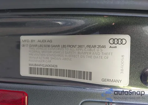 2018 Audi S4 3.0T Premium Plus z USA, uszkodzony, nr VIN WAUB4AF42JA063428